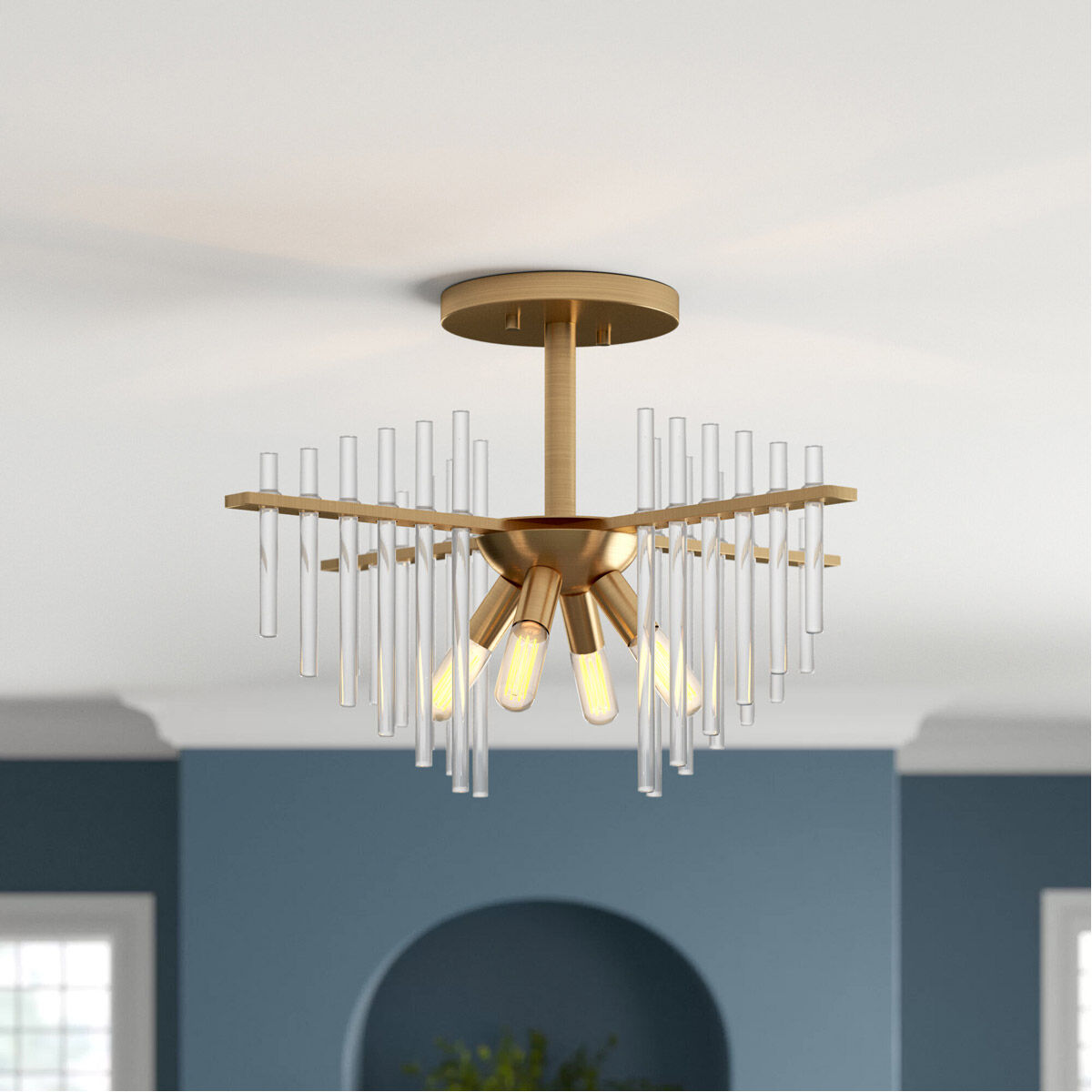 Antique brass semi flush ceiling light on sale